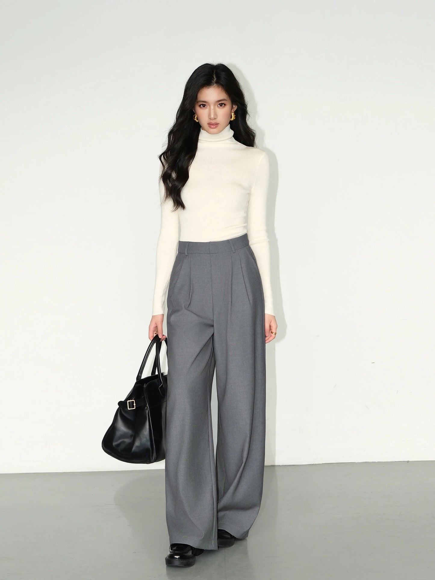 Loose drape casual straight trousers for office wear