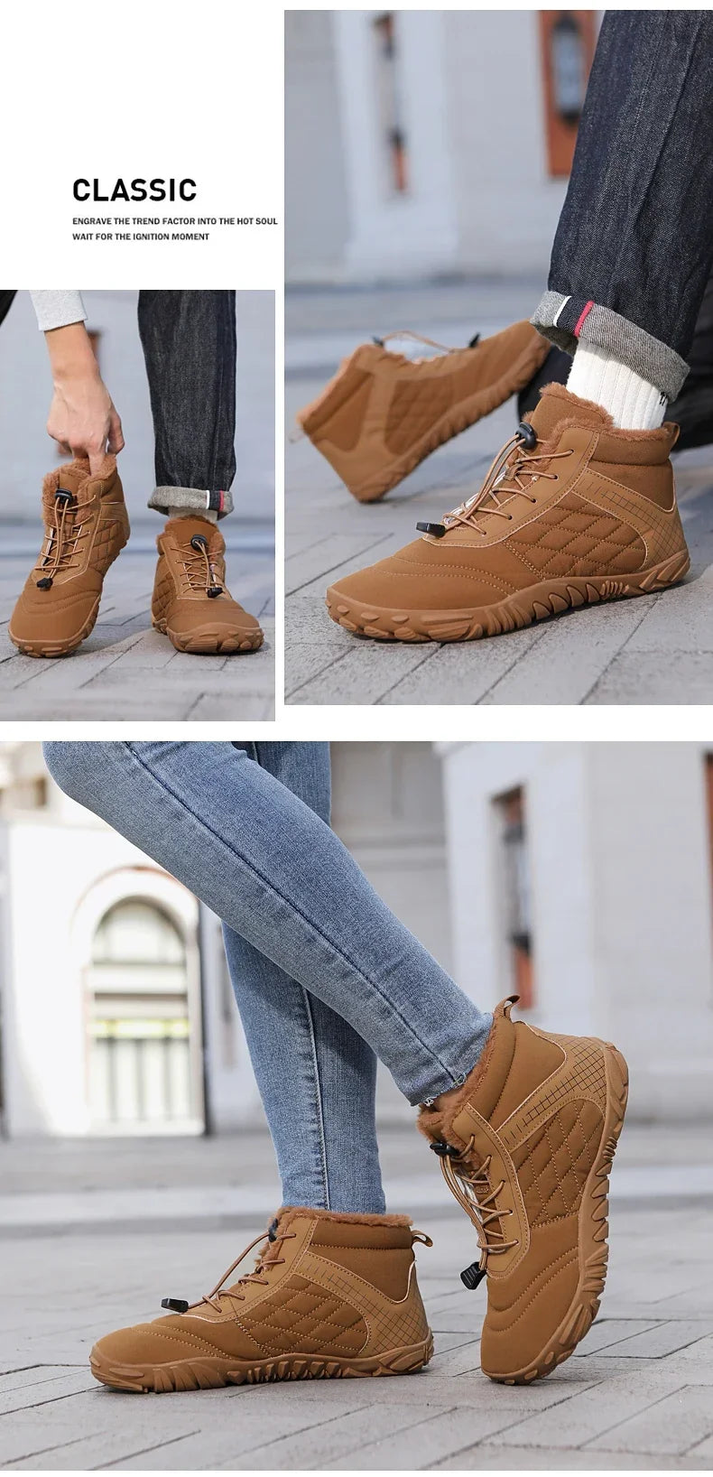 Winter Snow Boots – Warm Fur Lined, Non-Slip Barefoot Style