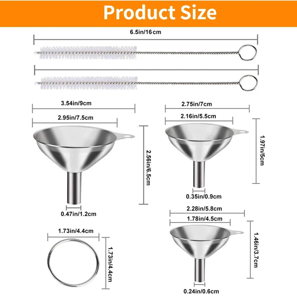 Small funnels for essential oils, liquids, and powders
