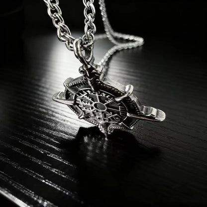 Men’s 316L stainless steel Viking rune compass necklace