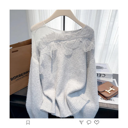 Women’s Korean lazy lace splicing sweater
