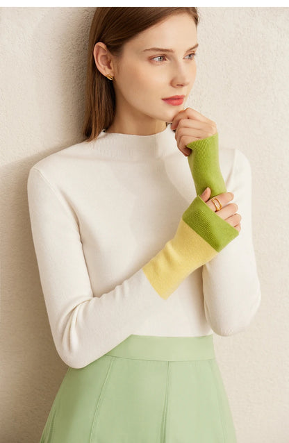 Slim-fit color-contrast pullover minimalist half-high collar sweater