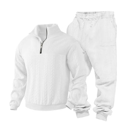 Cozy winter zip sweater with jacquard style — warm, sporty, and casual