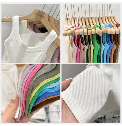 Women’s solid round-neck ribbed tank top