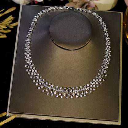 ASNORA CZ Bridal Necklace Set – Water Drop Wedding Design