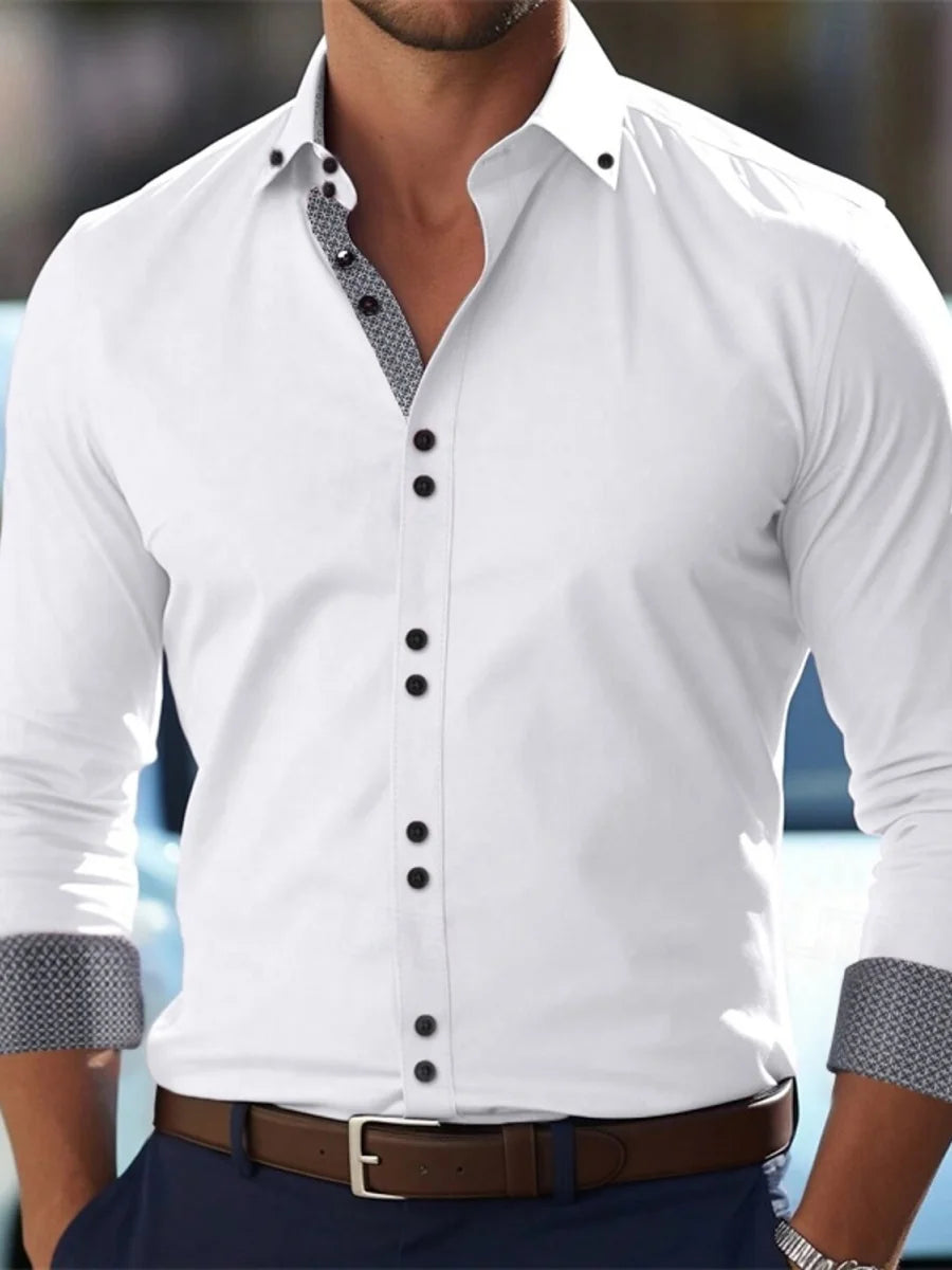 Men’s long-sleeve button-down business casual shirt