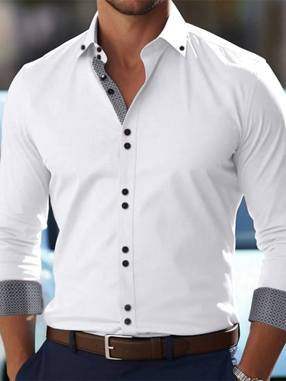 Men’s long-sleeve button-down business casual shirt