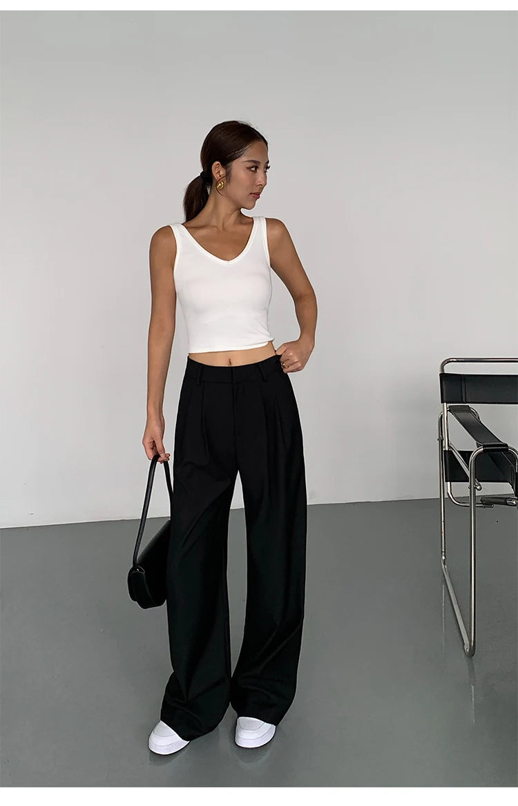 Loose drape casual straight trousers for office wear