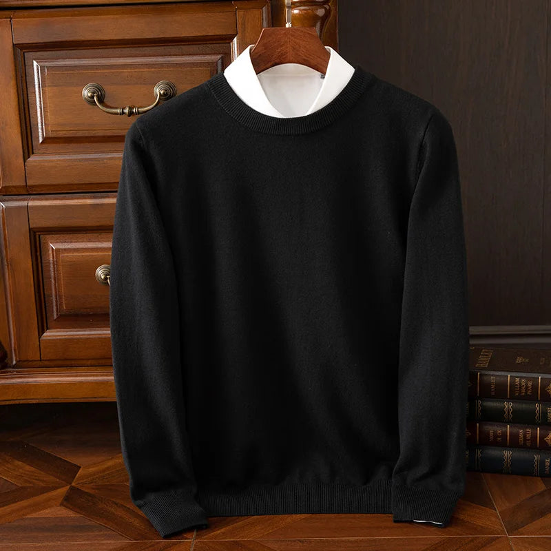 Men’s O-neck merino wool sweater for autumn & winter