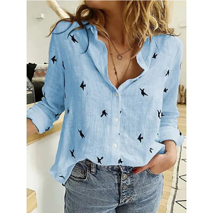 Women’s vintage cotton linen long-sleeve blouse