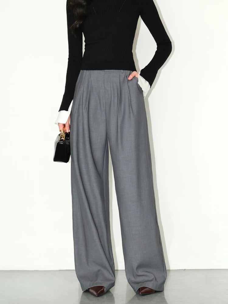 Loose drape casual straight trousers for office wear
