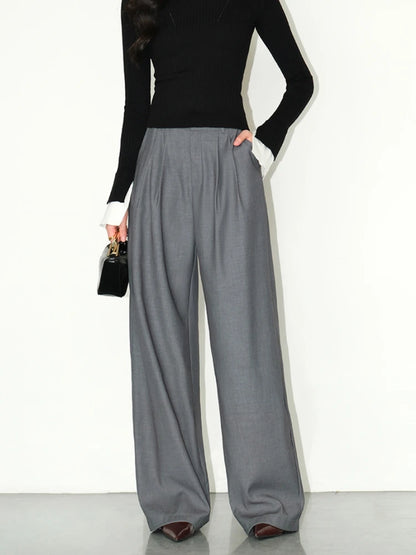 Loose drape casual straight trousers for office wear