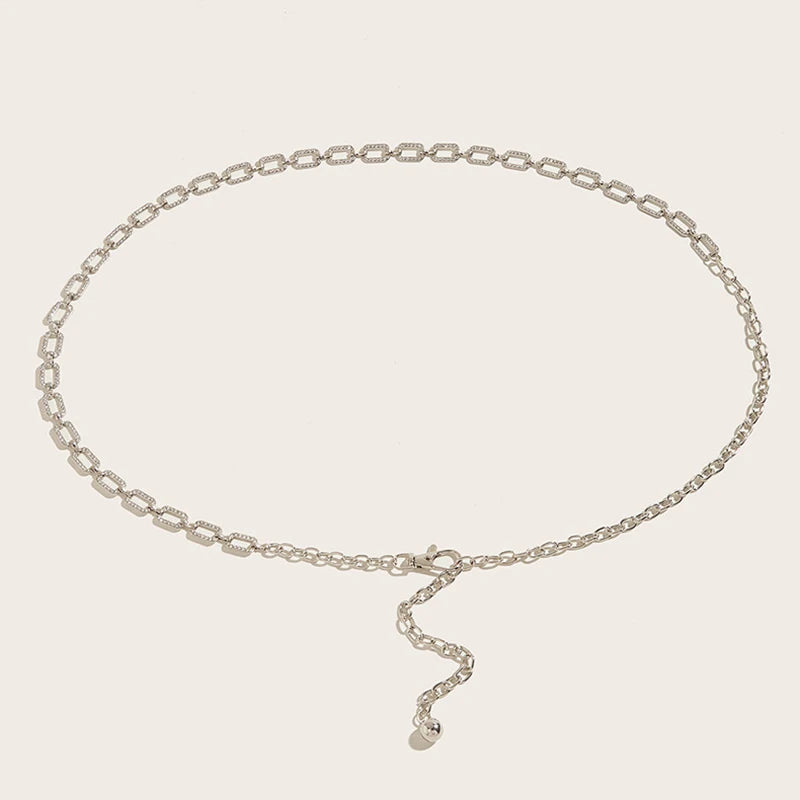 Women’s Rhinestone Waist Belt – Slim Metal Bling Chain