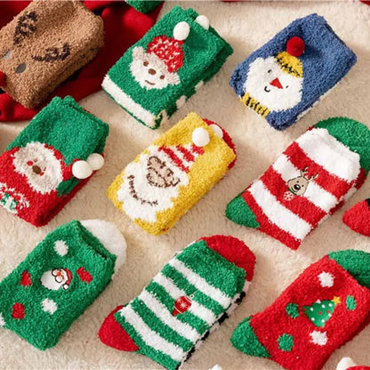 Cute Santa & Elk Socks – Thick Cozy Floor & Sleep Socks