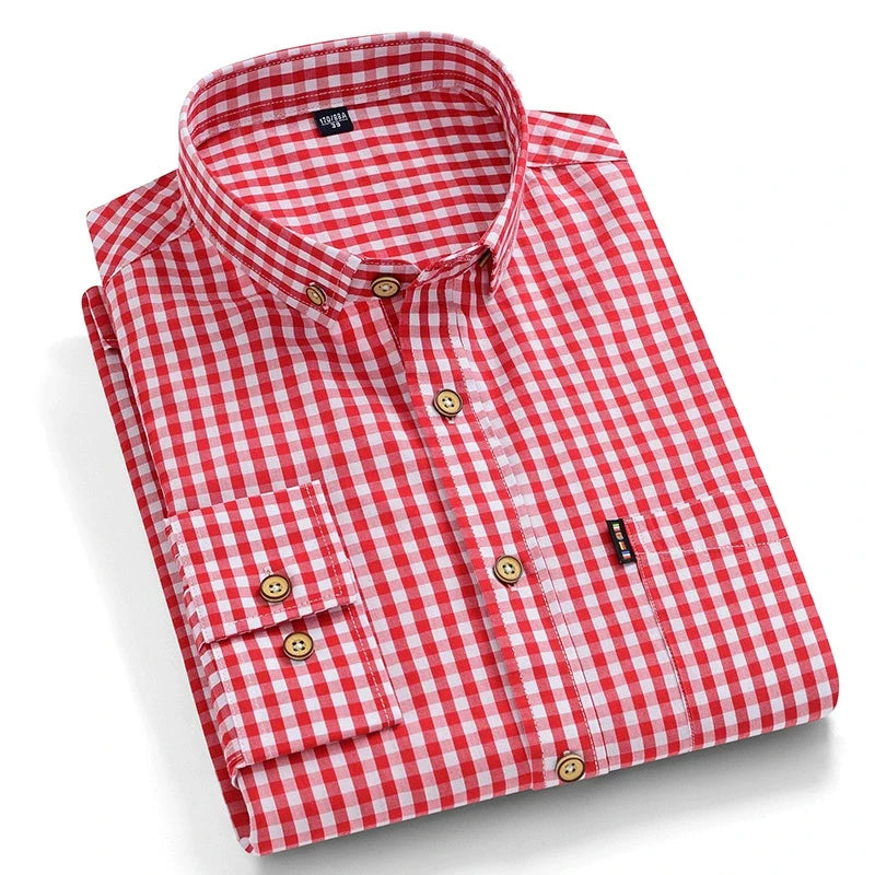 Premium 100% cotton Korean plaid shirt—slim fit, stylish, and comfortable