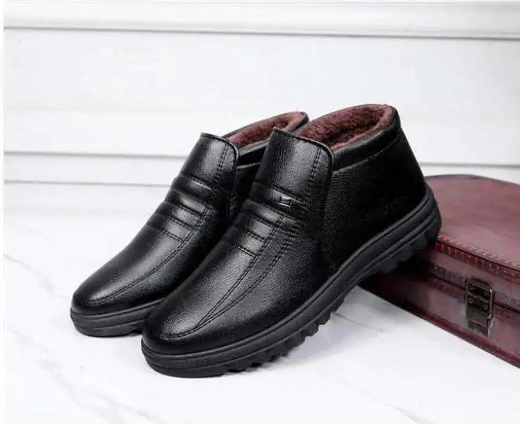Men’s Waterproof Leather Shoes – High Top, Warm Winter Slip-On