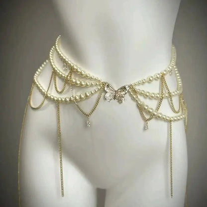 Y2K Pearl Waist Chain – Multilayer Body Jewelry for Women