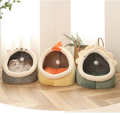 Cartoon-style cat bed—foldable, washable, and cozy for pets