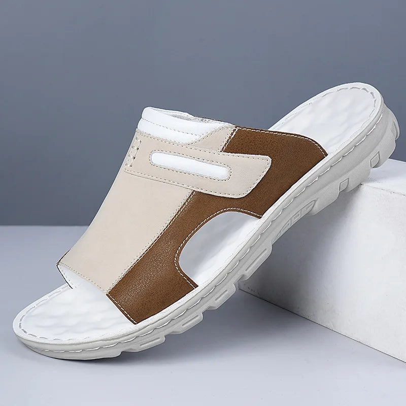 Lightweight comfortable leather outdoor slippers