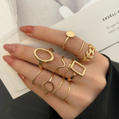 Chic Geometric Ring Set – 11PCS Trendy Party Jewelry