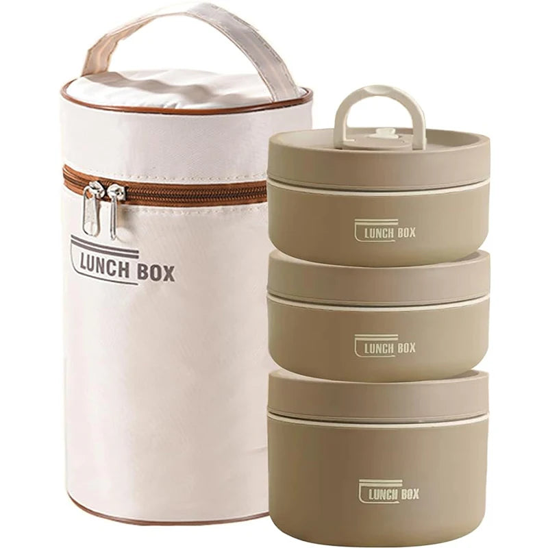 Portable insulated lunch box with 3 stackable containers
