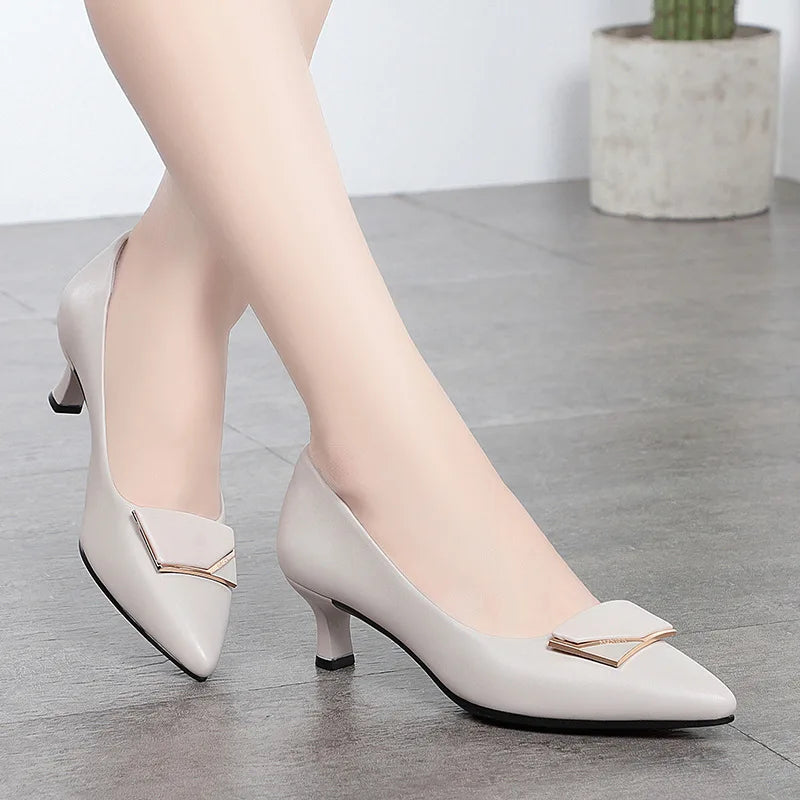 Elegant Women’s Single Shoes – Trendy Leather High Heels