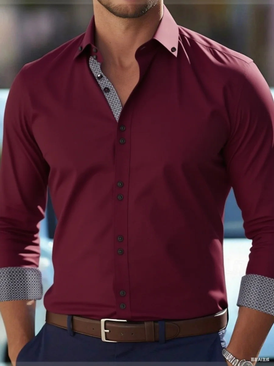 Men’s long-sleeve button-down business casual shirt