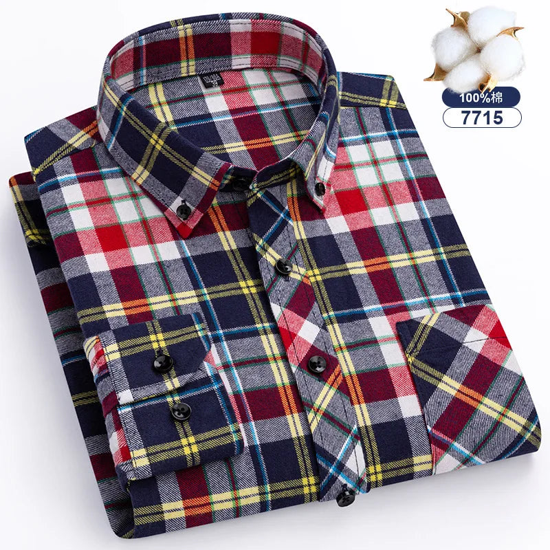 Big-size 8XL flannel shirt, soft 100% cotton, classic plaid