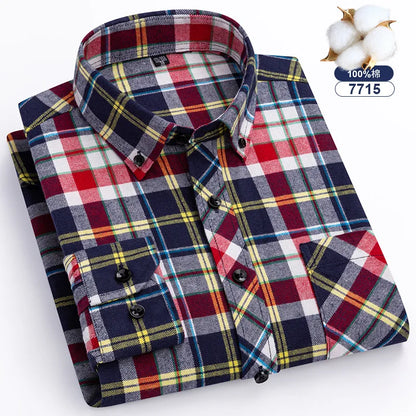 Big-size 8XL flannel shirt, soft 100% cotton, classic plaid