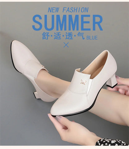 Chic Leather Women’s Pumps – Trendy Spring Office Shoes