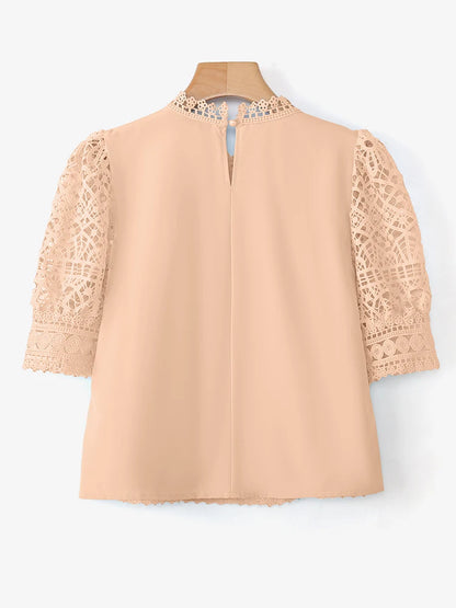 Casual loose hollow-out half puff sleeve top