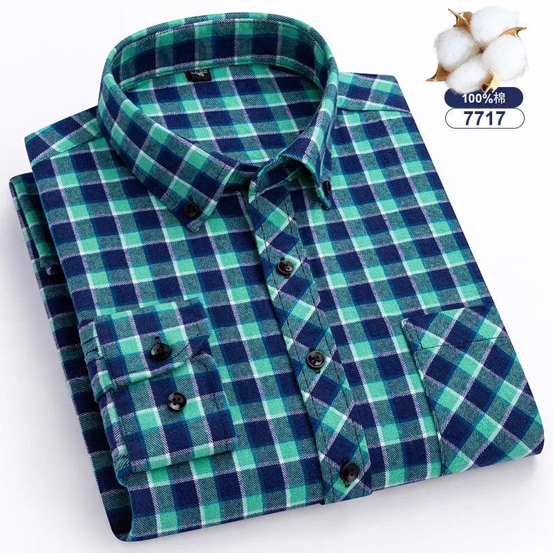 Big-size 8XL flannel shirt, soft 100% cotton, classic plaid