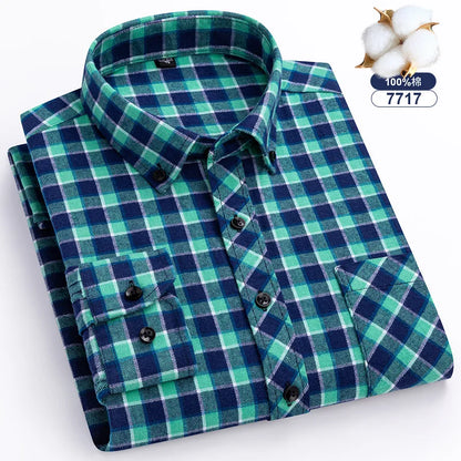 Big-size 8XL flannel shirt, soft 100% cotton, classic plaid