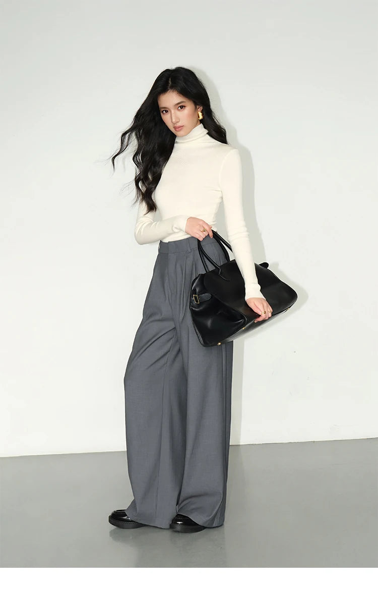 Loose drape casual straight trousers for office wear