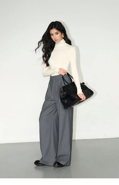 Loose drape casual straight trousers for office wear