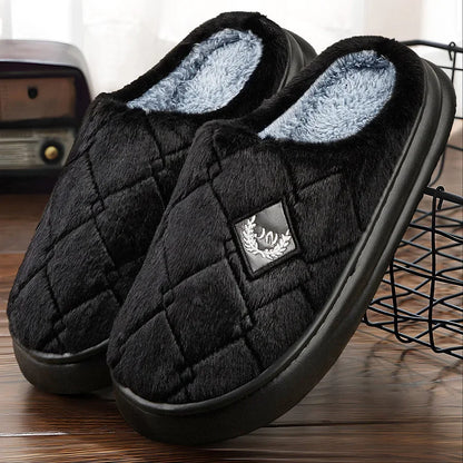 Men’s Furry Plaid Winter Slippers — EVA Memory Foam, Plush Lining, Non-Slip Sole
