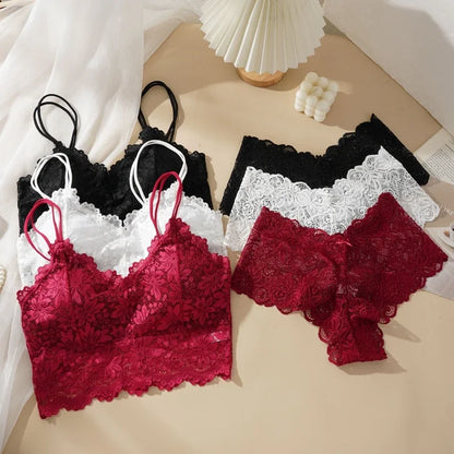Women’s Lace Bra & Panty Set – Sexy Hollow Back, No Wire