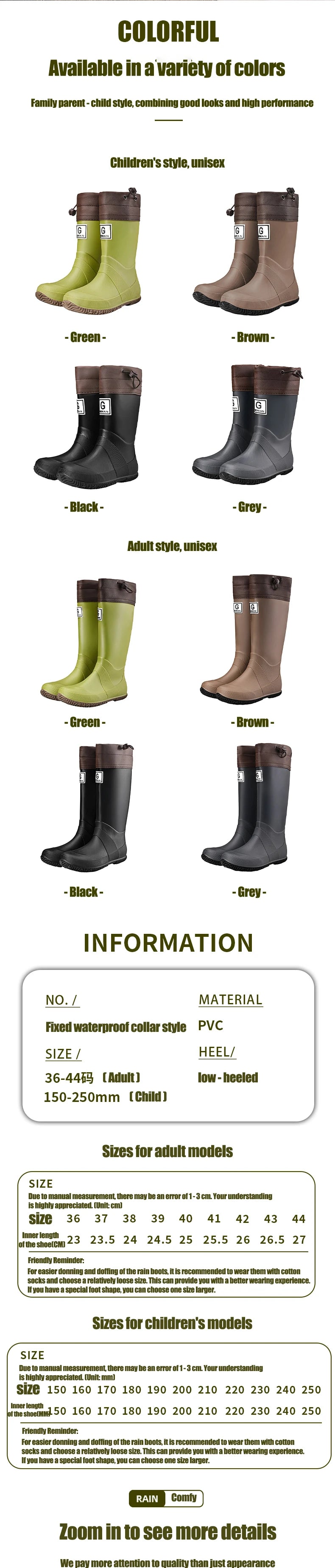 Non-slip fleece-lined rain boots for men & women