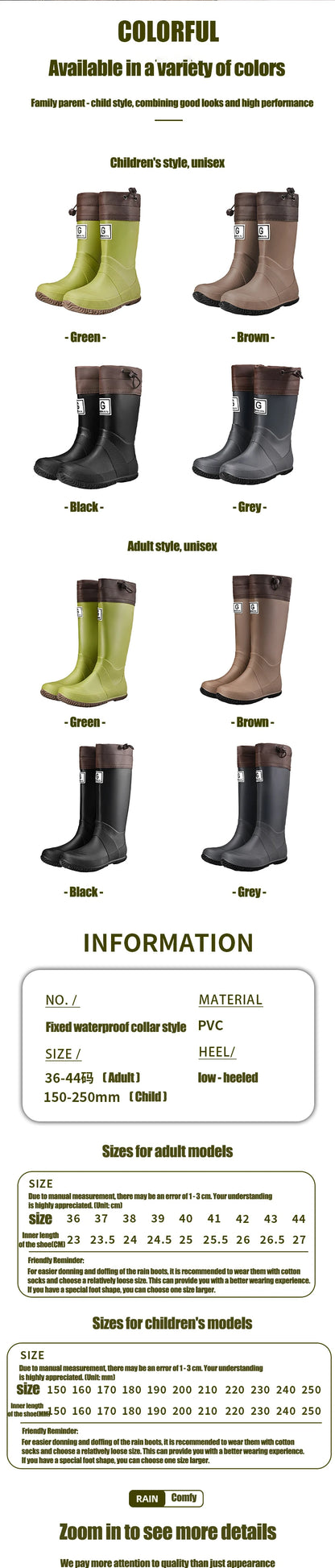 Non-slip fleece-lined rain boots for men & women
