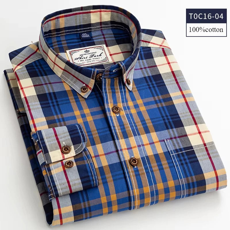 Premium cotton plaid shirt for men—clean, trendy, and comfortable