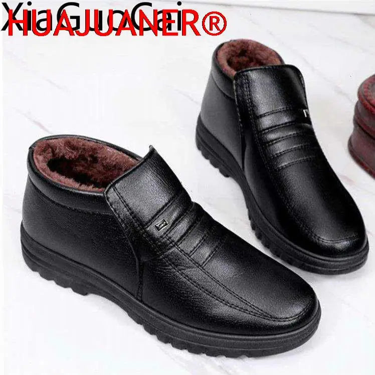 Men’s Waterproof Leather Shoes – High Top, Warm Winter Slip-On