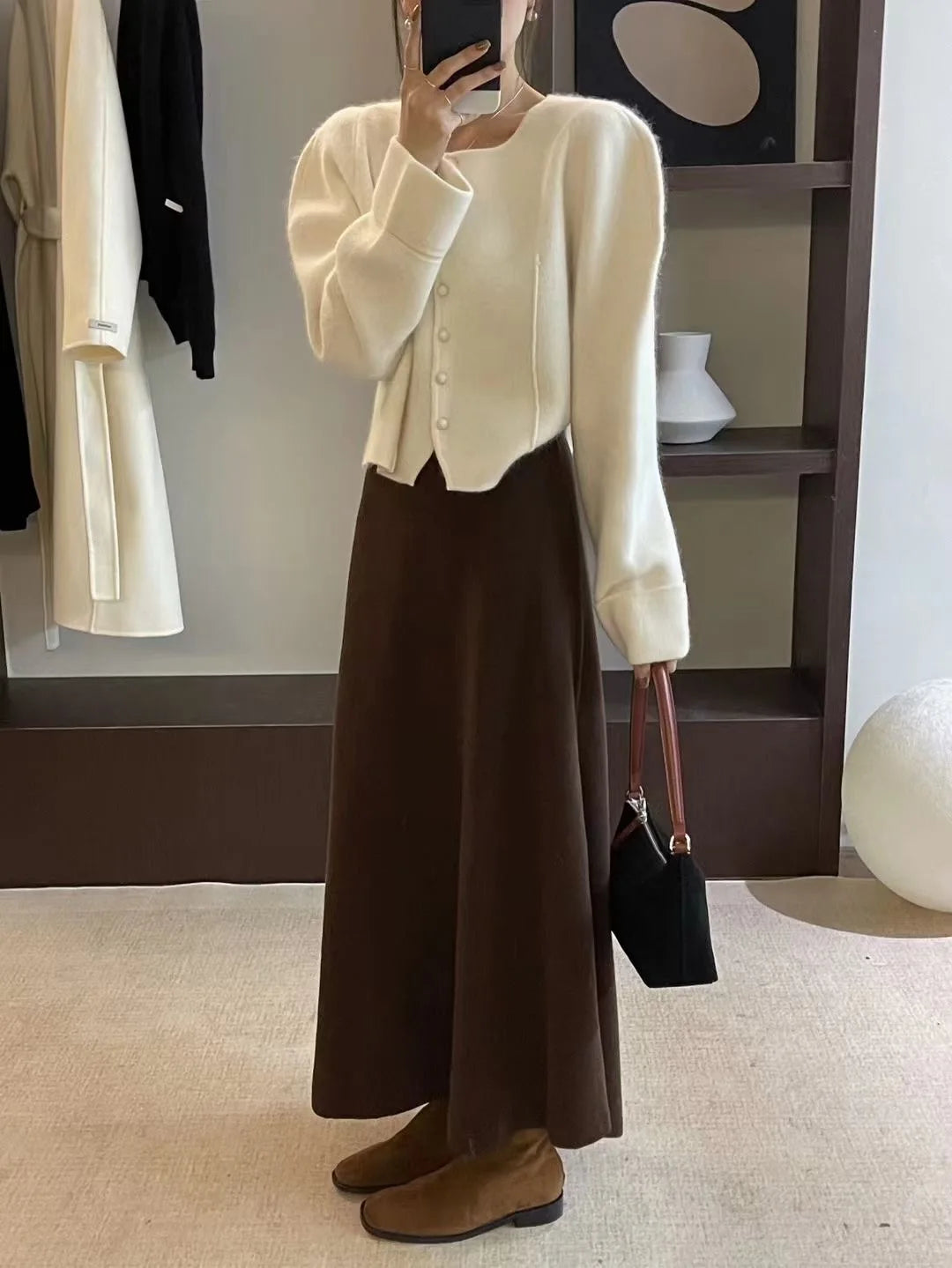 Women’s Korean-style pure wool swing skirt
