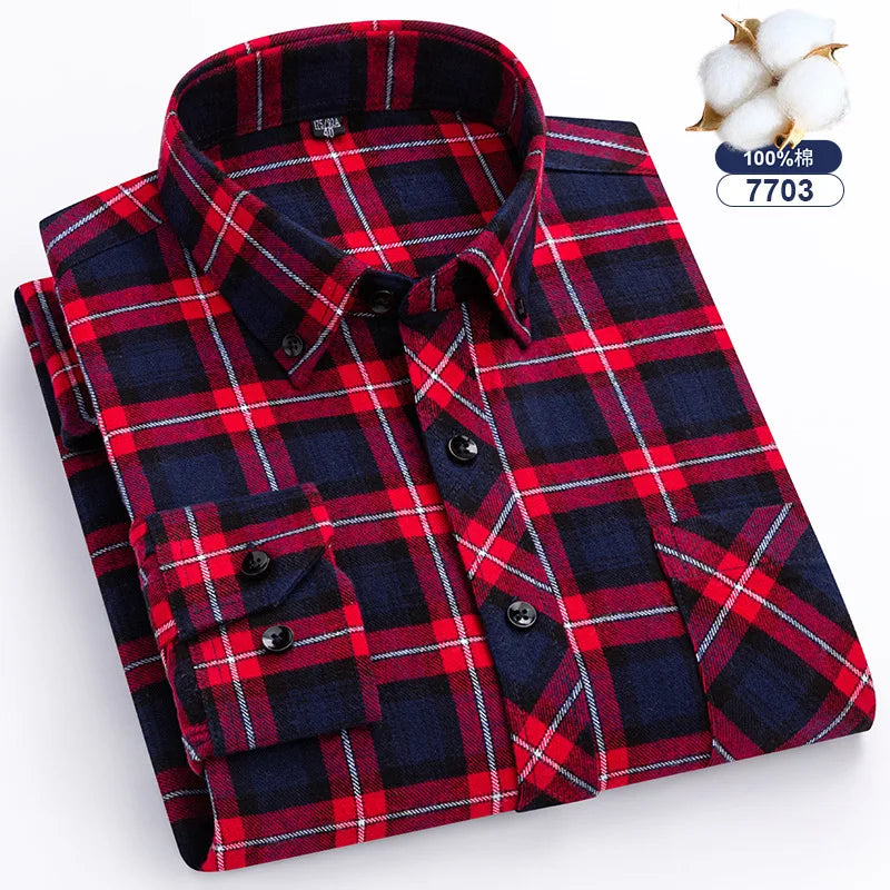 Big-size 8XL flannel shirt, soft 100% cotton, classic plaid