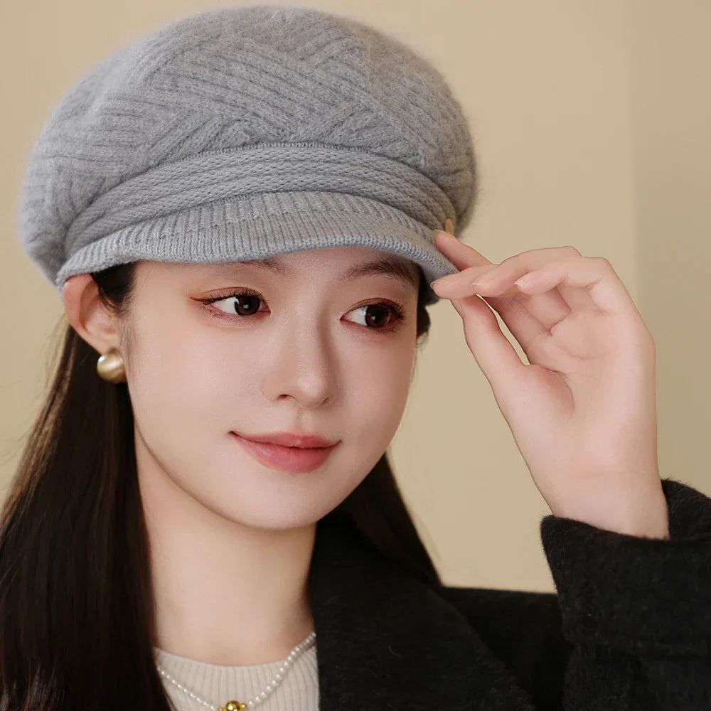 Rabbit Fur Blend Beanie – Casual Streetwear Winter Cap