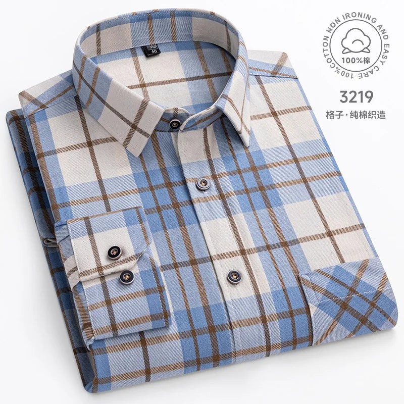 Big-size 8XL flannel shirt, soft 100% cotton, classic plaid