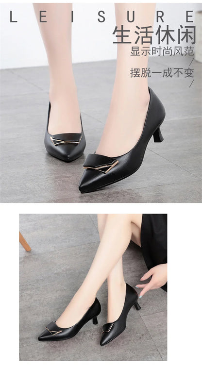 Elegant Women’s Single Shoes – Trendy Leather High Heels