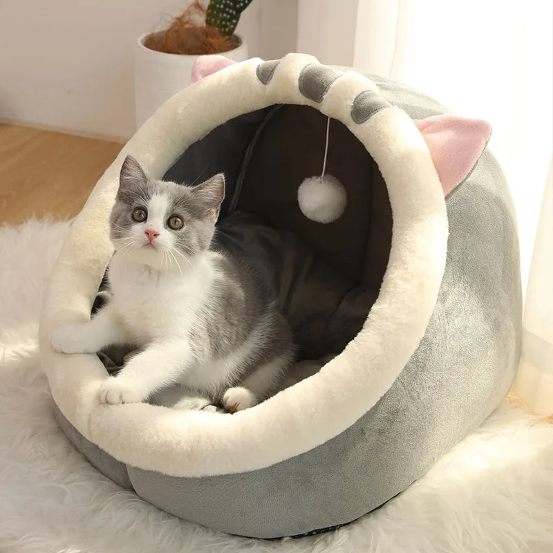 Cartoon-style cat bed—foldable, washable, and cozy for pets