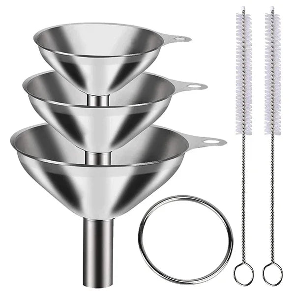 Small funnels for essential oils, liquids, and powders