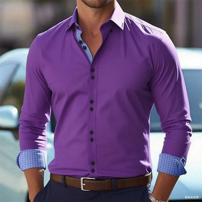 Men’s long-sleeve button-down business casual shirt