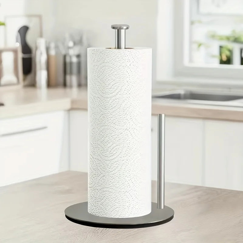 Countertop paper towel holder, sleek stainless finish